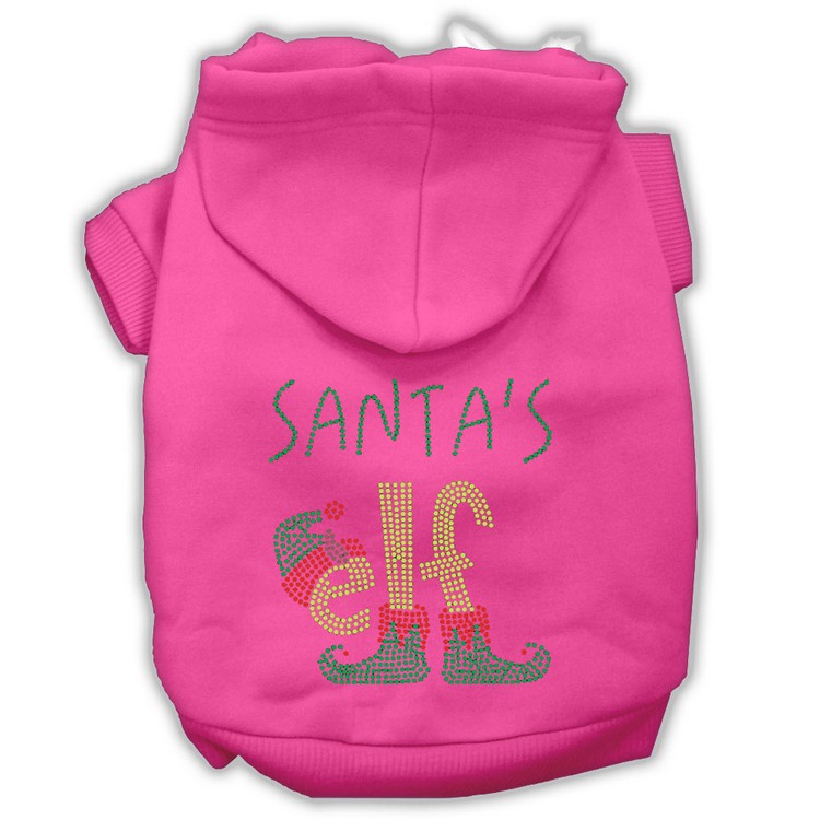 Santa's Elf Rhinestone Dog Hoodie Bright Pink S